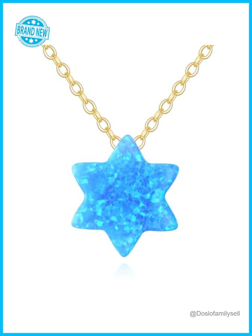 14k Real Gold Opal Star of David Pendant Necklace 16-17" Adjustable